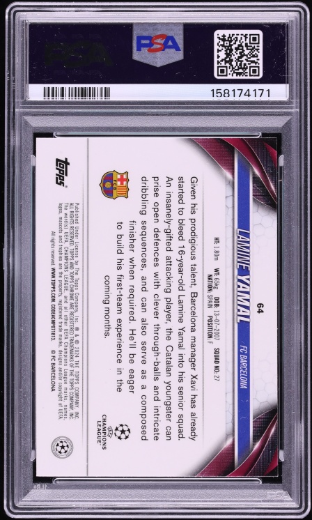 2023 Topps Chrome UEFA Club Competitions Lamine Yamal ROOKIE #64 PSA 9 MINT