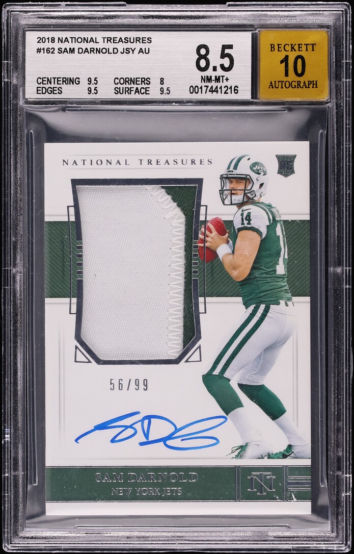 2018 National Treasures Sam Darnold ROOKIE PATCH AUTO /99 #162 BGS 8.5 NM-MT+