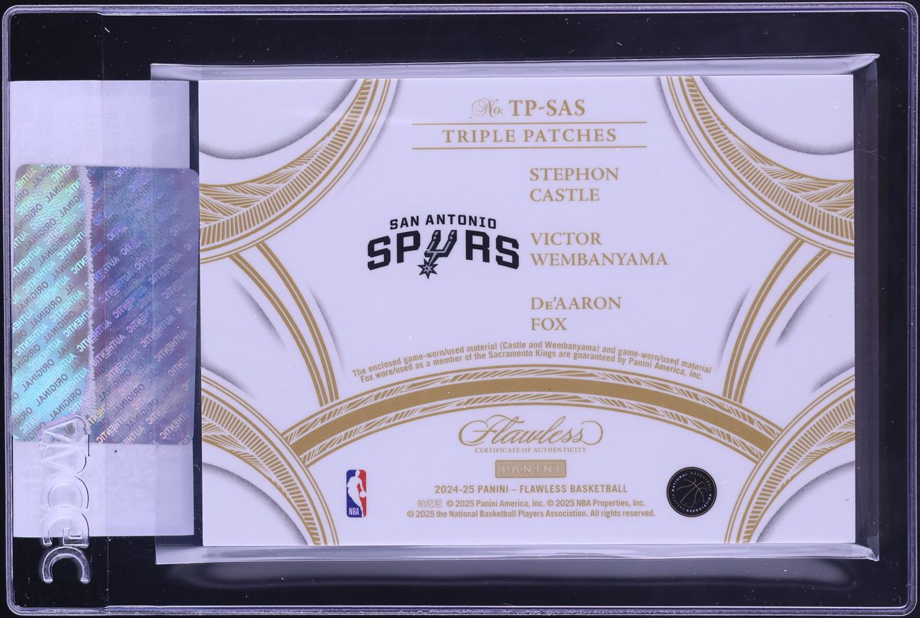 2024 Panini Flawless Platinum Castle Fox Wembanyama GAME-USED LOGOMAN PATCH 1/1 CGC AUTH