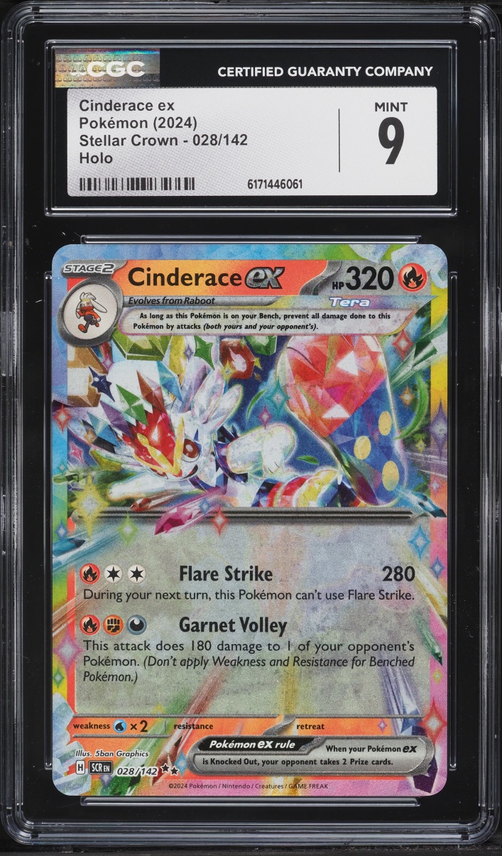 2024 Pokemon Scarlet & Violet Stellar Crown Holo Cinderace Ex #28 CGC 9 MINT