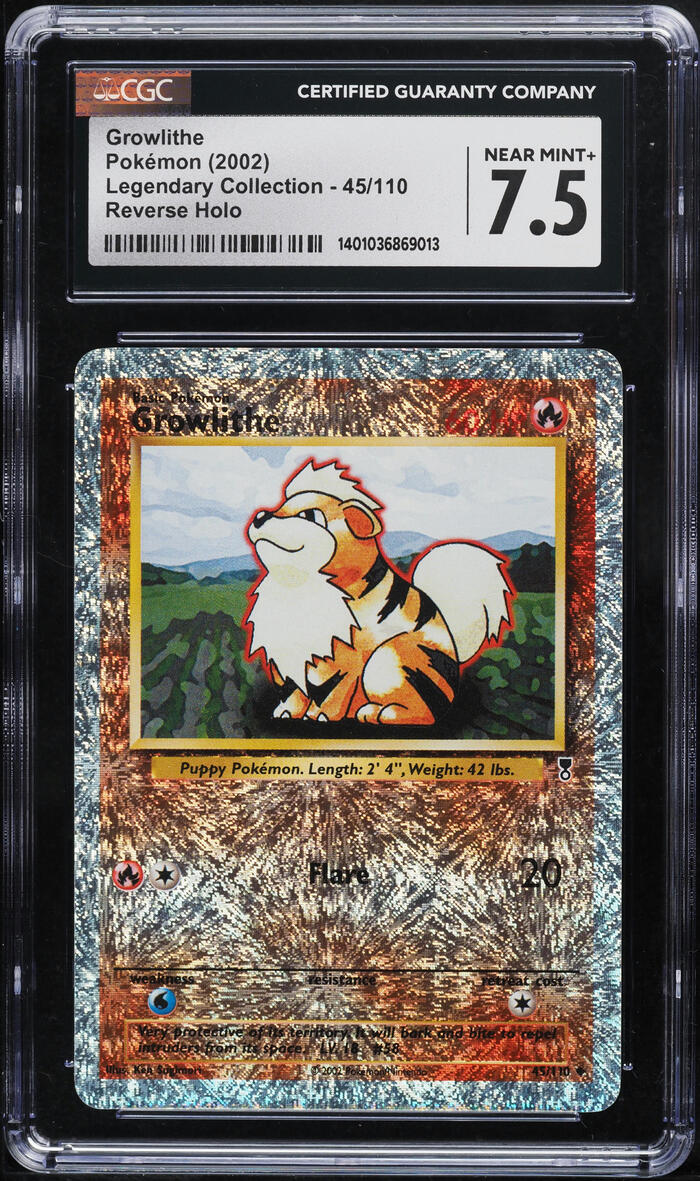 2002 Pokemon Legendary Collection Reverse Holo Growlithe #45 CGC 7.5 NRMT+