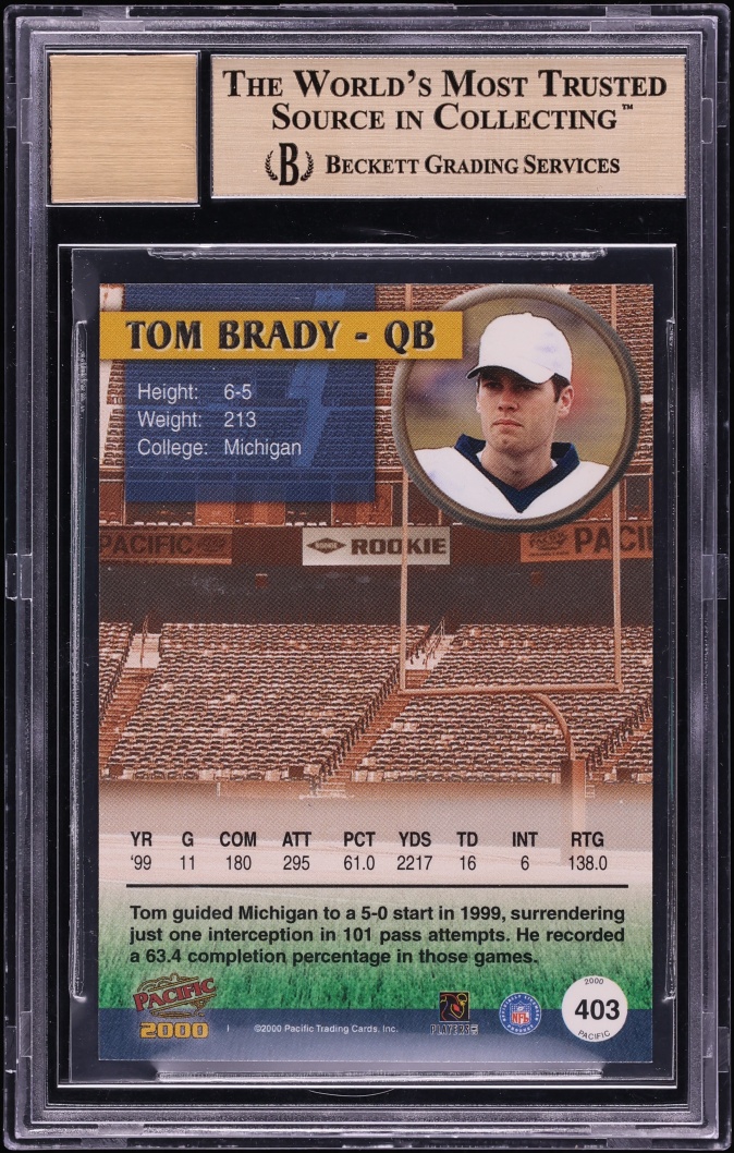 2000 Pacific Football Tom Brady ROOKIE AUTO #403 BGS 9.5 GEM MINT - Photo 2