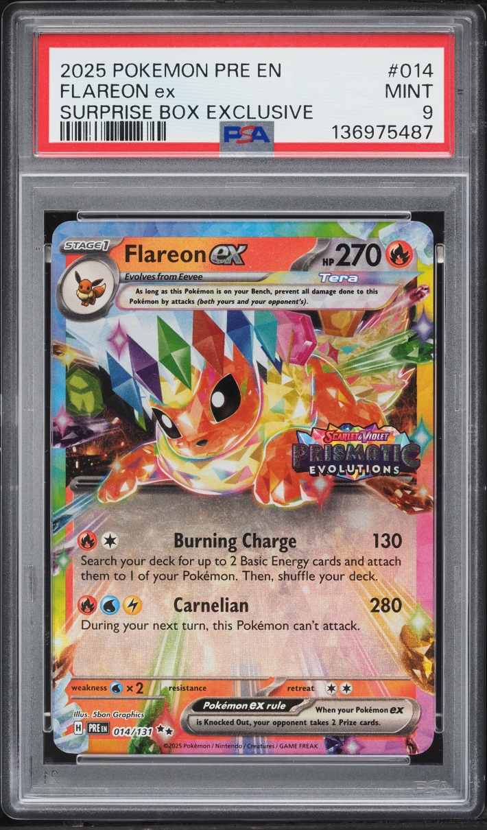 2025 Pokemon Scarlet & Violet Prismatic Evolutions Surprise Box Flareon Ex #14 PSA 9 MINT