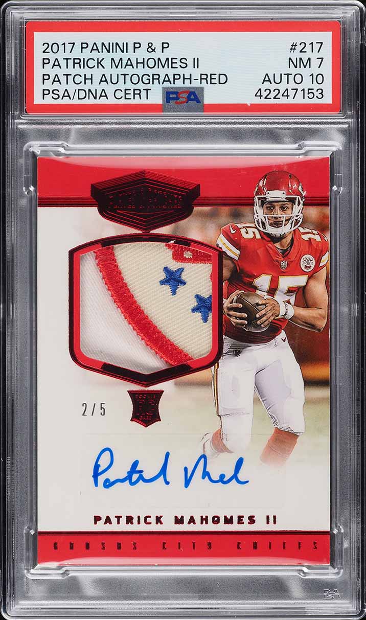 2017 Panini Plates Patches Red Patrick Mahomes II RC PATCH AUTO DNA 10 /5 PSA 7