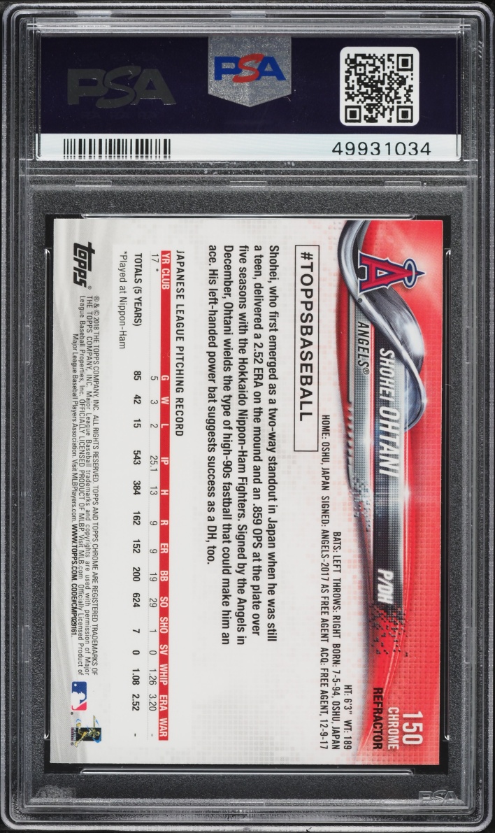 2018 Topps Chrome Pink Refractor Shohei Ohtani ROOKIE #150 PSA 10 GEM MINT