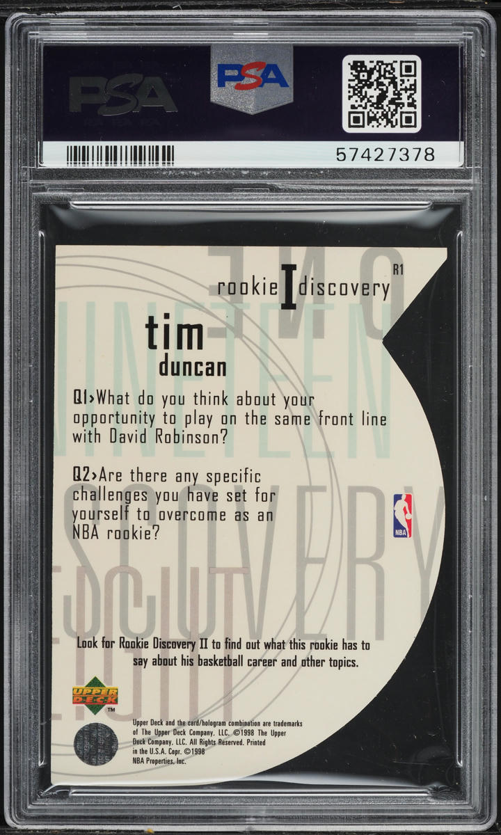 1997 Upper Deck Discovery I Die-Cut Tim Duncan ROOKIE #R1 PSA 10 GEM MINT