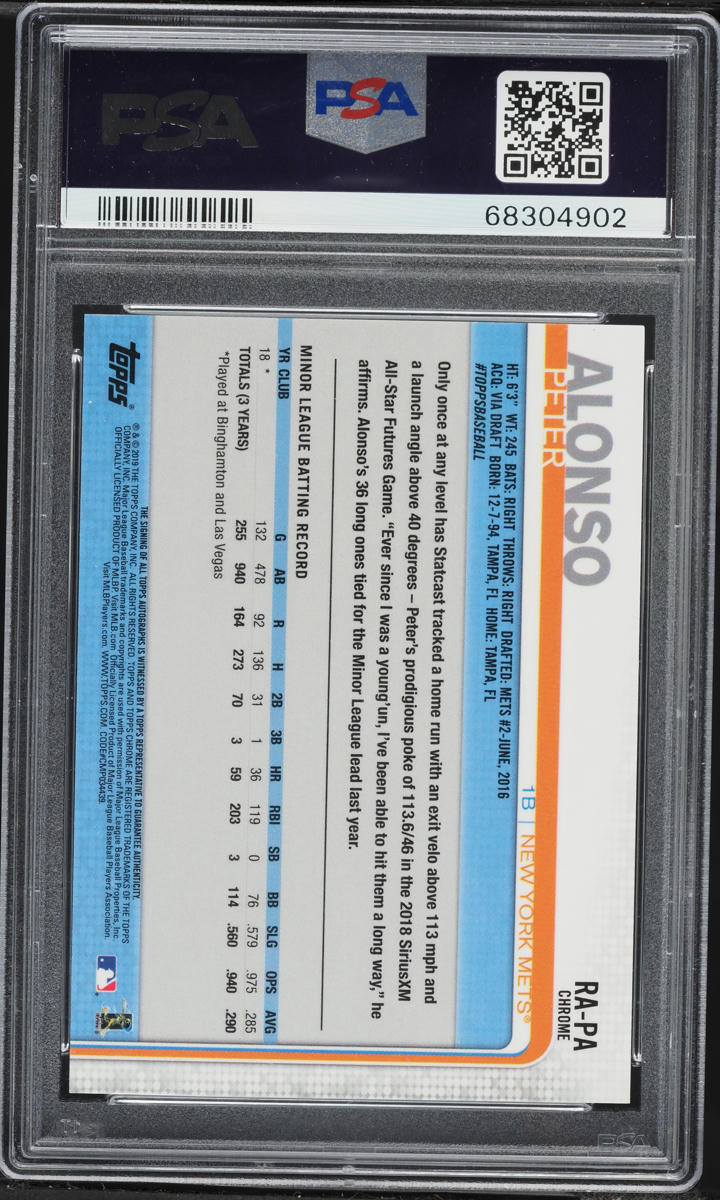 2019 Topps Chrome Peter Alonso ROOKIE AUTO #RA-PA PSA 10 GEM MINT