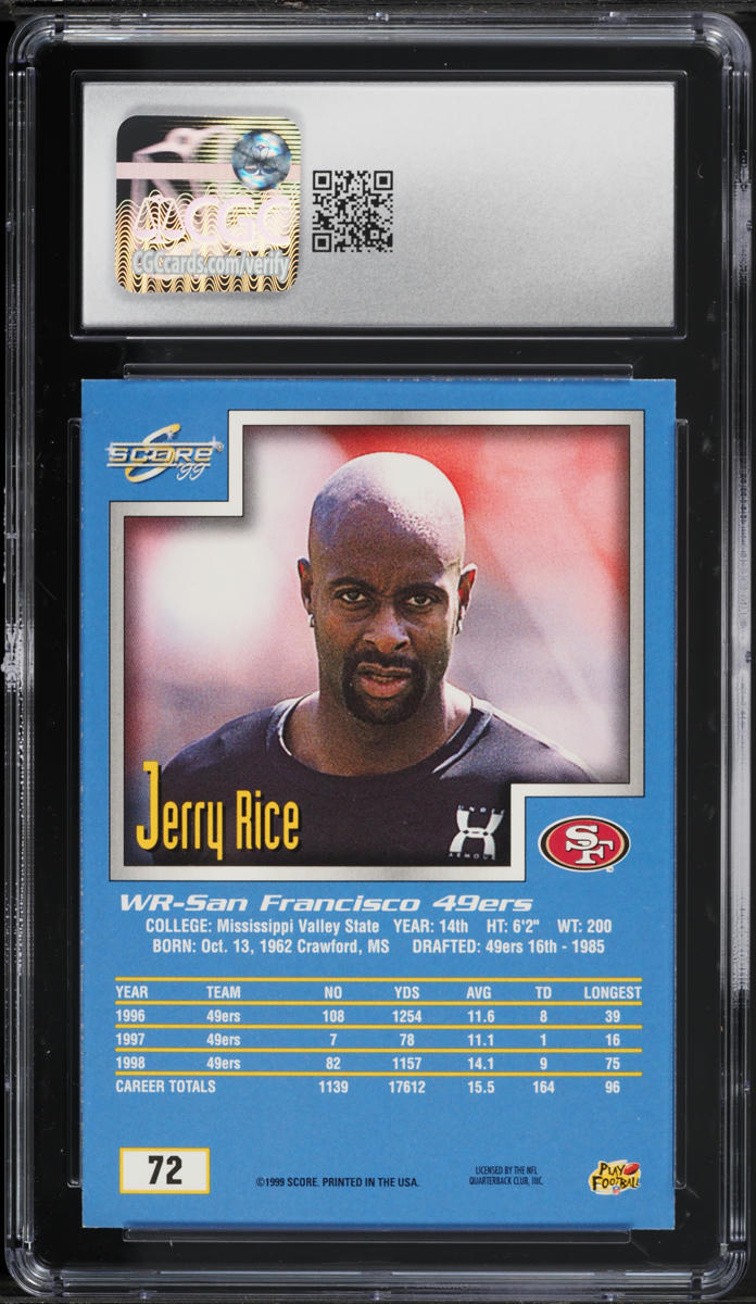 1999 Score Football Jerry Rice #72 CGC 7 NRMT