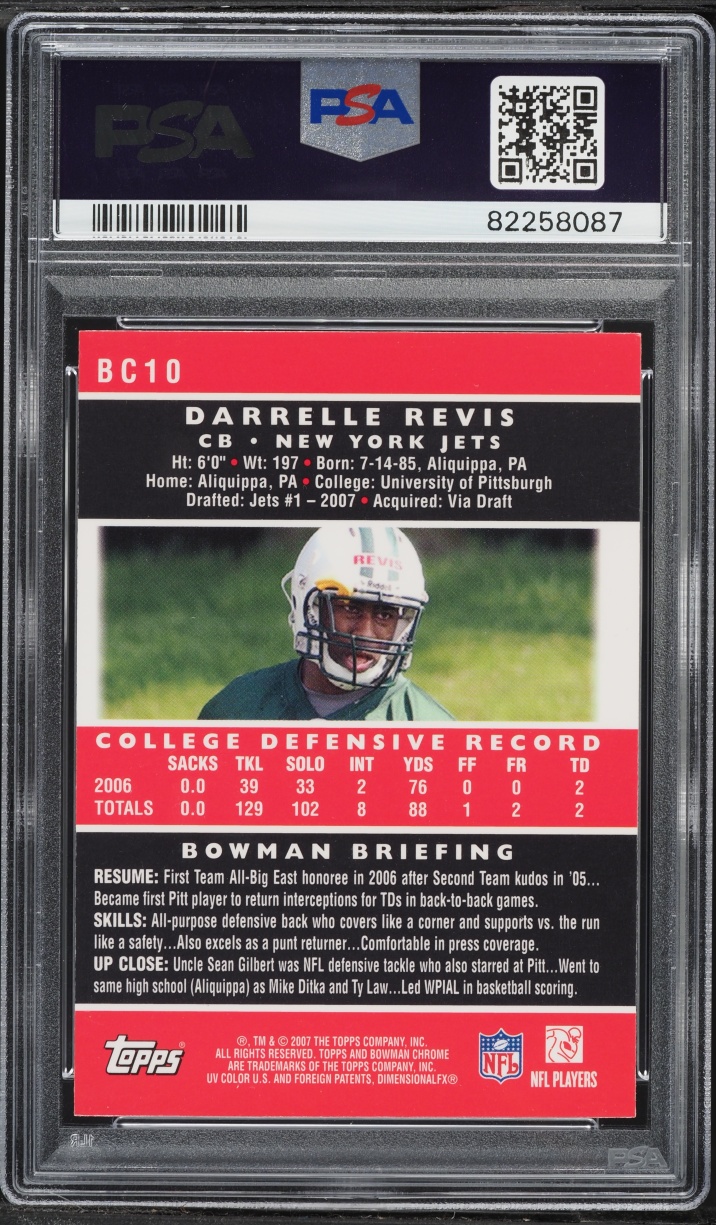 2007 Bowman Chrome Darrelle Revis ROOKIE #BC10 PSA 9 MINT