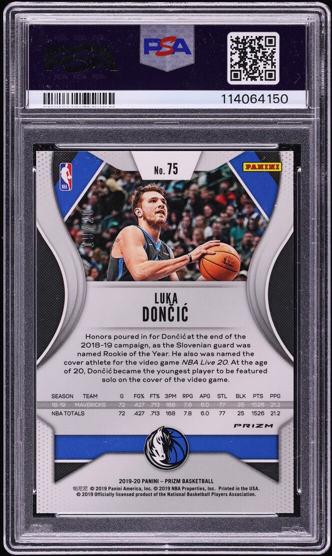 2019 Panini Prizm Fast Break Bronze Luka Doncic /20 #75 PSA 10 GEM MINT