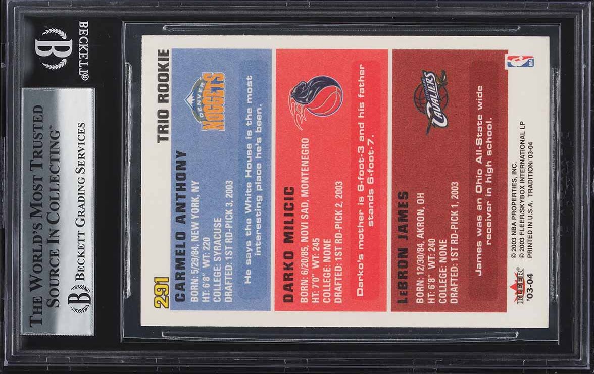 2003 Fleer Tradition LeBron James Carmelo Anthony Darko Milicic ROOKIE #291 BGS 9 MINT