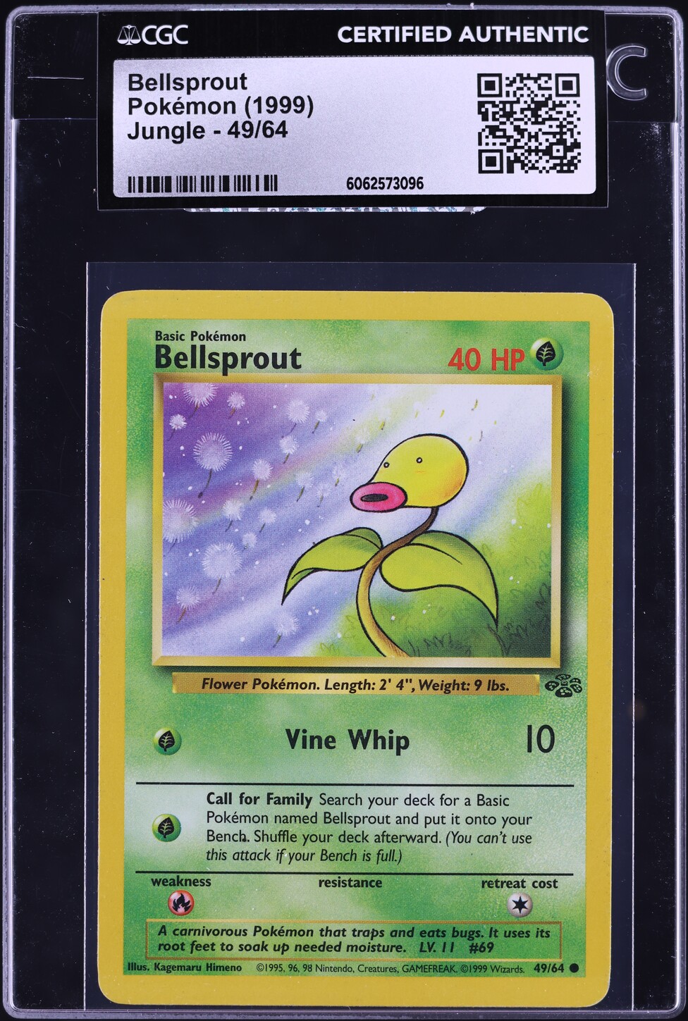 1999 Pokemon Jungle Bellsprout #49 CGC AUTH