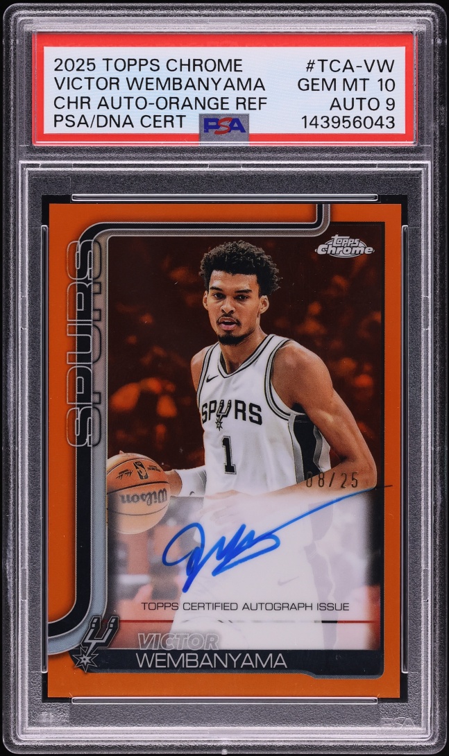 2025 Topps Chrome Orange Refractor Victor Wembanyama AUTO DNA 9 /25 #TCA-VW PSA 10 GEM MINT