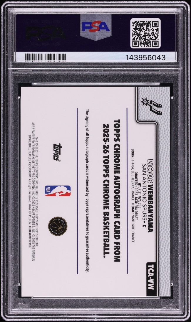 2025 Topps Chrome Orange Refractor Victor Wembanyama AUTO DNA 9 /25 #TCA-VW PSA 10 GEM MINT