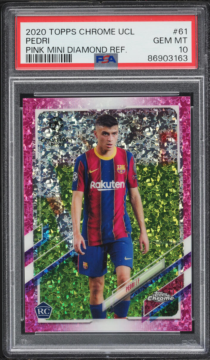 2020 Topps Chrome UEFA CL Pink Mini Diamond Refractor Pedri ROOKIE /175 #61 PSA 10 GEM MINT