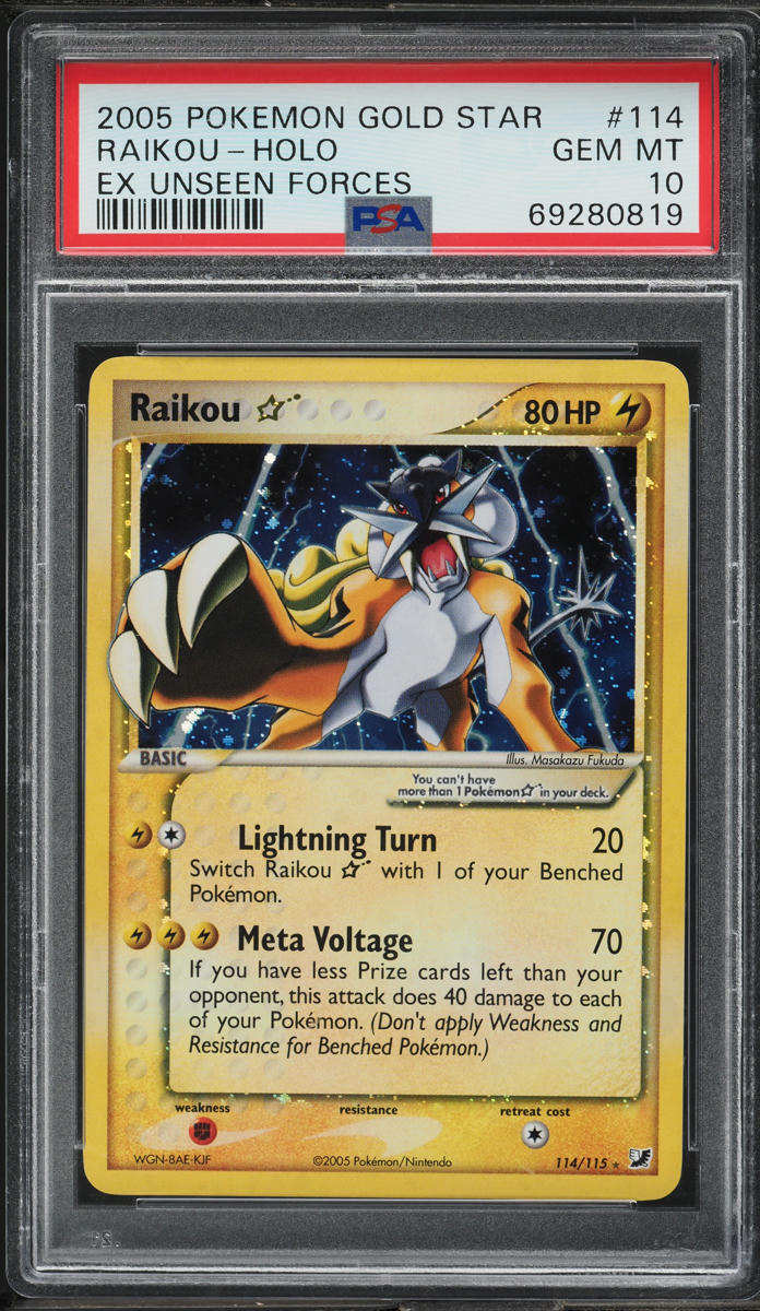 2005 Pokemon EX Unseen Forces Holo Raikou Gold Star #114 PSA 10 GEM MINT
