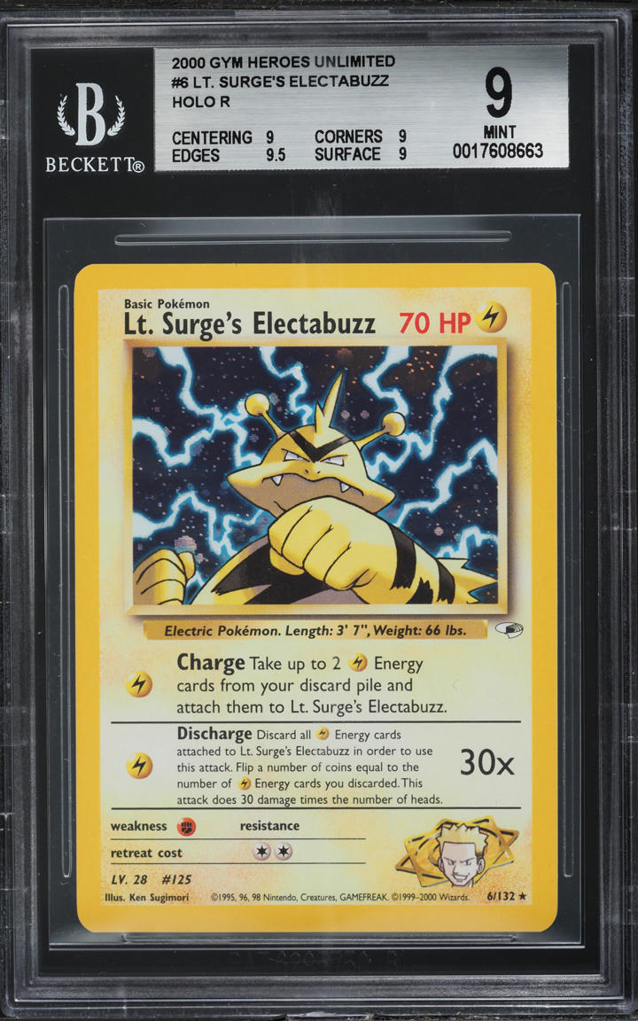 2000 Pokemon Gym Heroes Holo Lt. Surge's Electabuzz #6 BGS 9 MINT