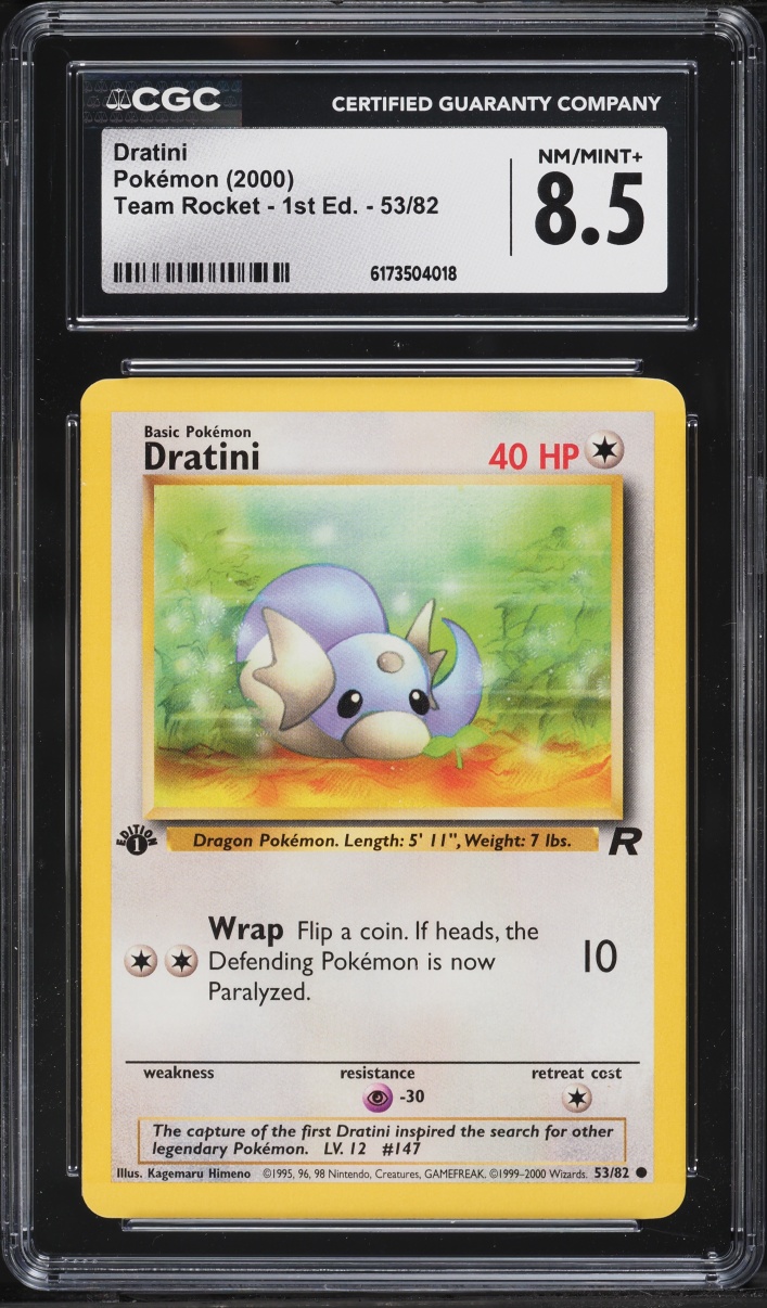 2000 Pokemon Team Rocket 1st Edition Dratini #53 CGC 8.5 NM-MT+