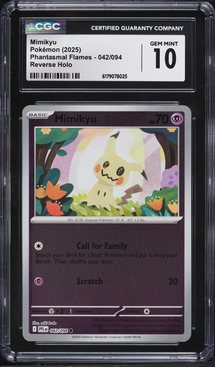 2025 Pokemon Mega Evolution Phantasmal Flames Reverse Holo Mimikyu #042 CGC 10 GEM MINT