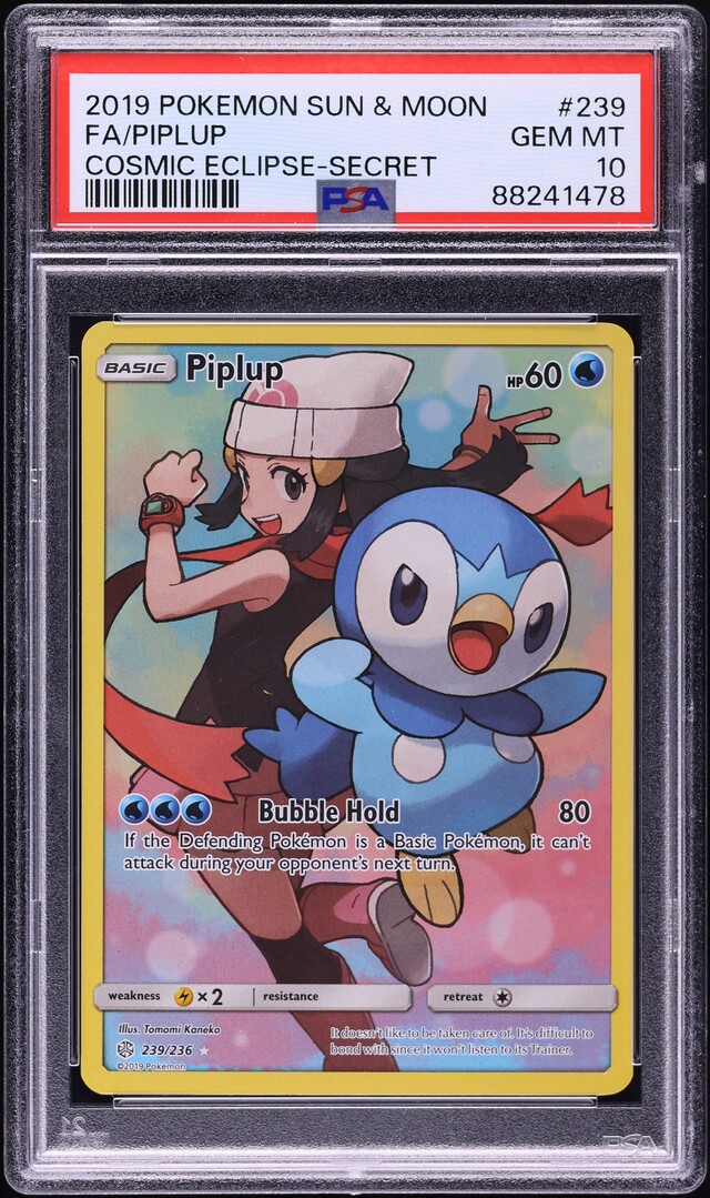 2019 Pokemon Sun & Moon Cosmic Eclipse Full Art Piplup #239 PSA 10 GEM MINT