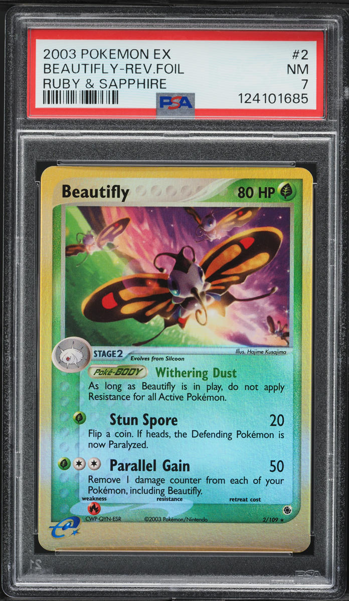 2003 Pokemon EX Ruby & Sapphire Reverse Holo Beautifly #2 PSA 7 NRMT