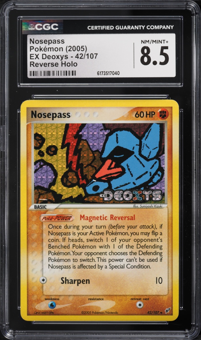 2005 Pokemon EX Deoxys Reverse Holo Nosepass #42 CGC 8.5 NM-MT+