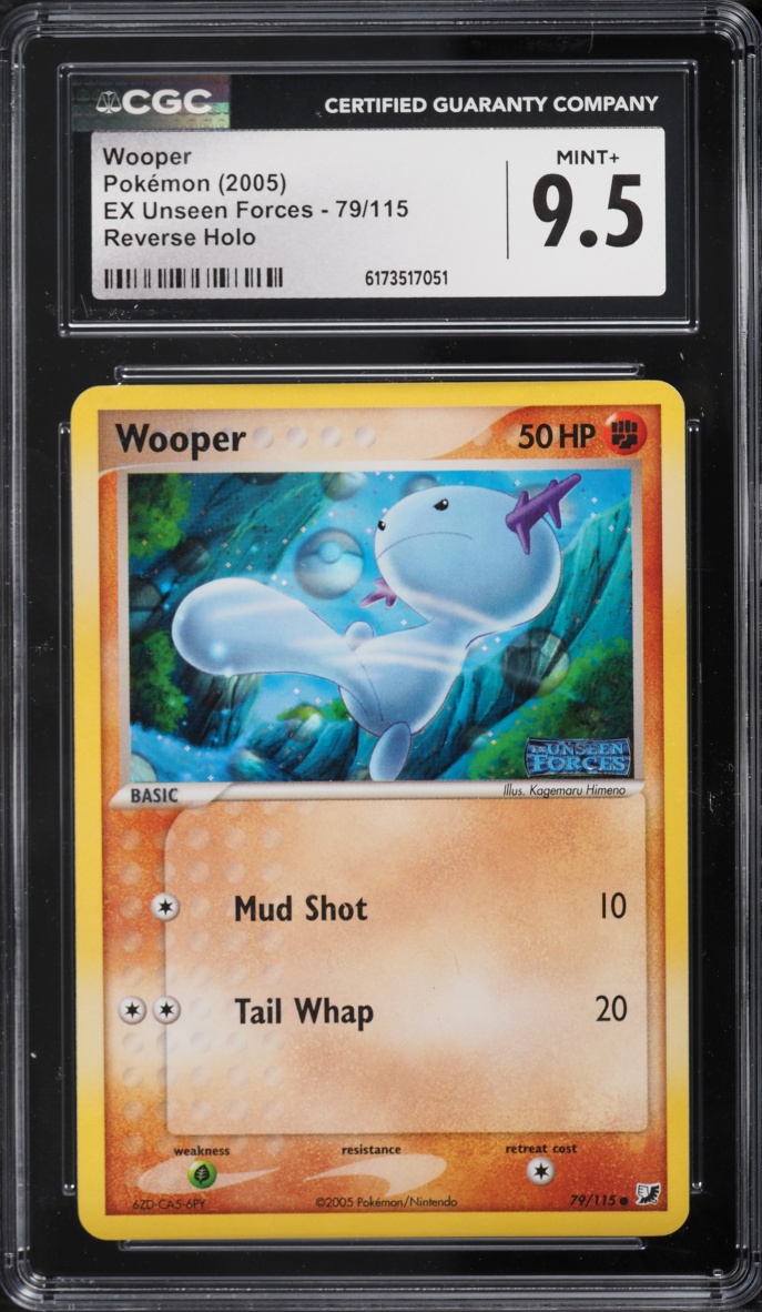 2005 Pokemon EX Unseen Forces Reverse Holo Wooper #79 CGC 9.5 MINT+
