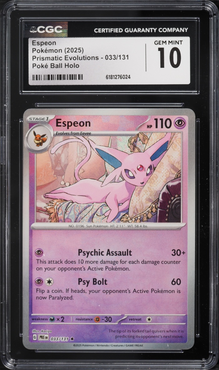 2025 Pokemon Scarlet & Violet Prismatic Evolutions Poke Ball Holo Espeon #33 CGC 10 GEM MINT