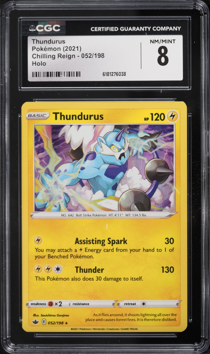 2021 Pokemon Sword & Shield Chilling Reign Holo Thundurus #52 CGC 8 NM-MT