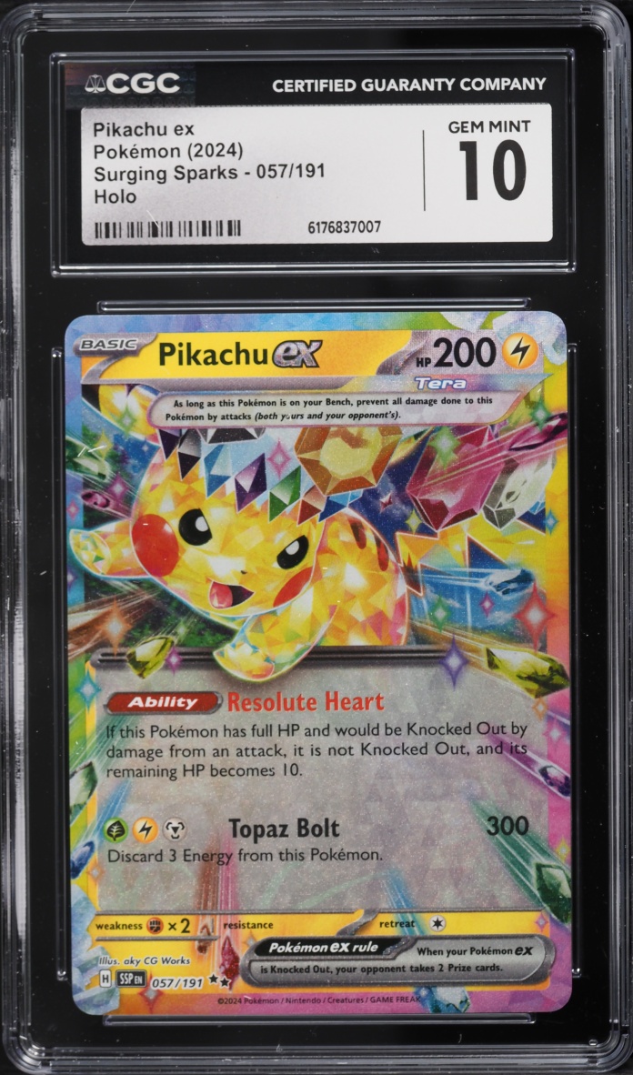 2024 Pokemon Scarlet & Violet Surging Sparks Holo Pikachu EX #57 CGC 10 GEM MINT