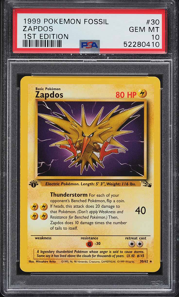 1999 Pokemon Fossil 1st Edition Zapdos #30 PSA 10 GEM MINT