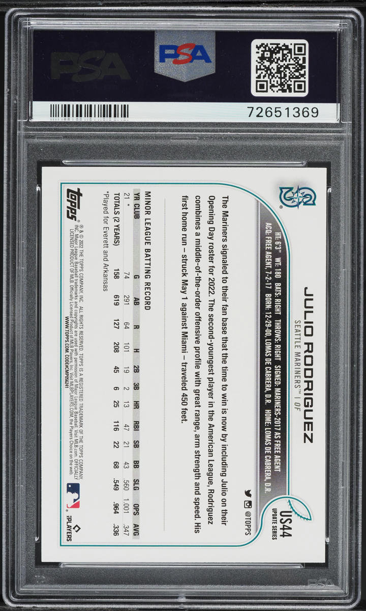 2022 Topps Update Julio Rodriguez ROOKIE #US44 PSA 9 MINT