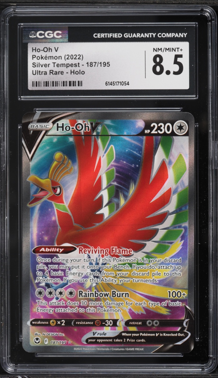 2022 Pokemon Sword & Shield Silver Tempest Full Art Ho-Oh V #187 CGC 8.5 NM-MT+