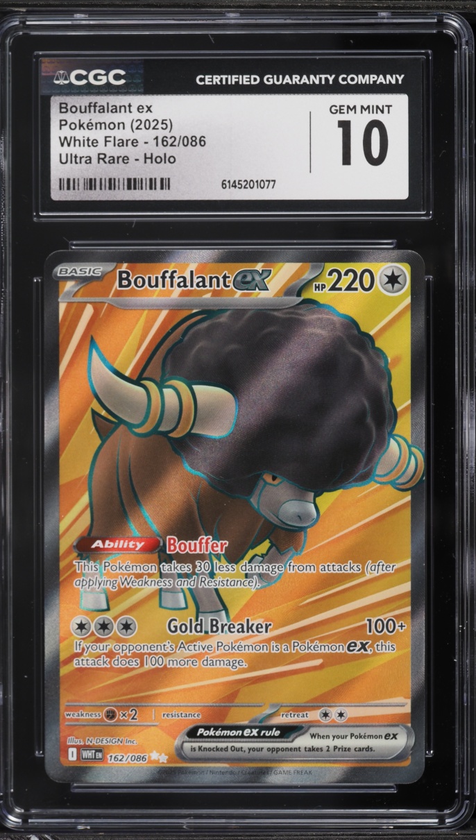 2025 Pokemon Scarlet & Violet White Flare Full Art Bouffalant ex #162 CGC 10 GEM MINT