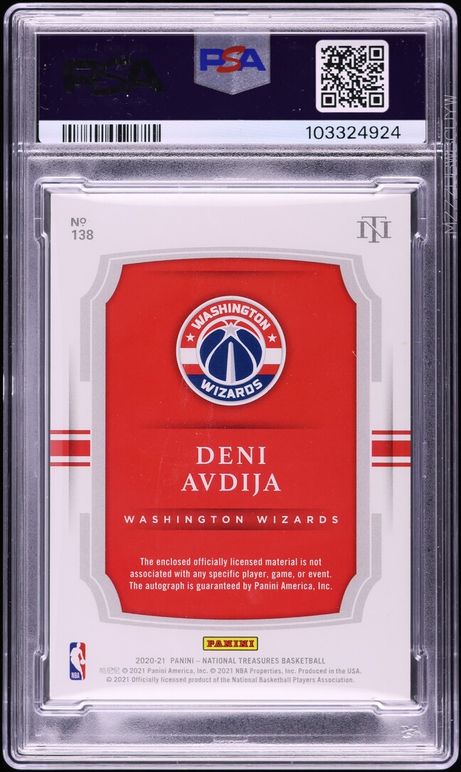 2020 National Treasures Deni Avdija ROOKIE PATCH AUTO /99 #138 PSA 9 MINT