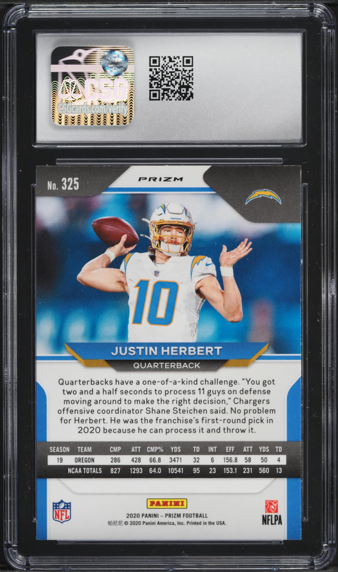 2020 Panini Prizm Red White Blue Justin Herbert ROOKIE #325 CSG 9.5 MINT+