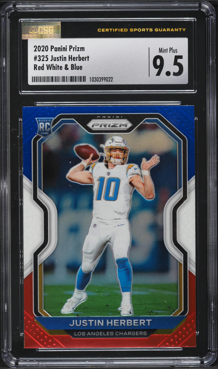 2020 Panini Prizm Red White Blue Justin Herbert ROOKIE #325 CSG 9.5 MINT+