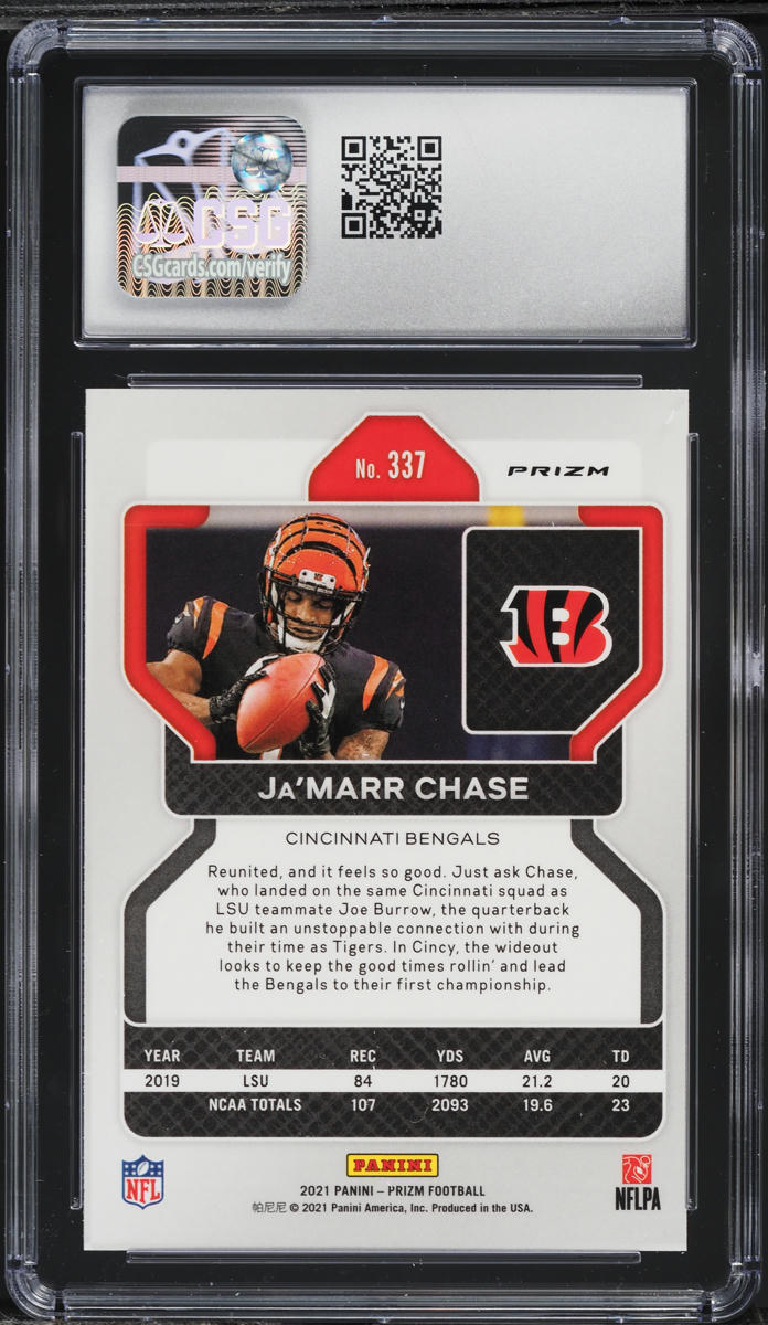 2021 Panini Prizm Red White & Blue Ja'Marr Chase ROOKIE #337 CSG 9.5 MINT+