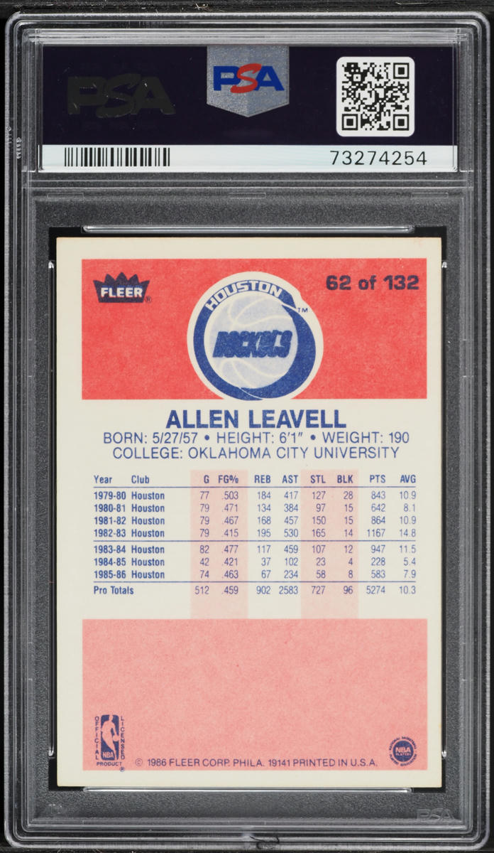 1986 Fleer Basketball Allen Leavell #62 PSA 7 NRMT