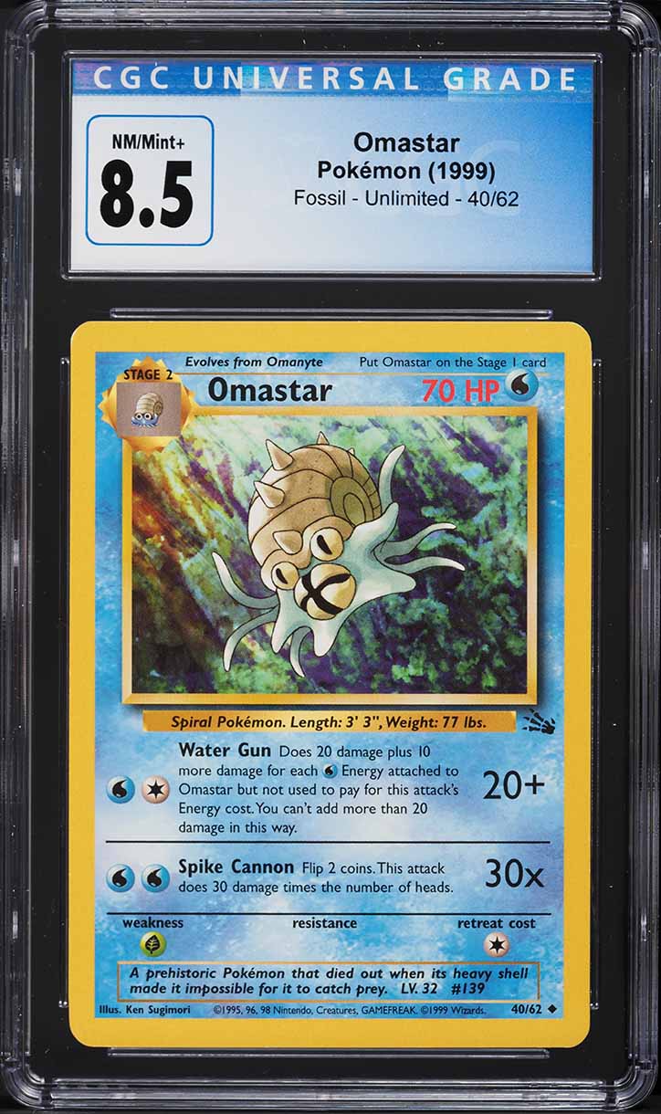 1999 Pokemon Fossil Omastar #40 CGC 8.5 NM-MT+