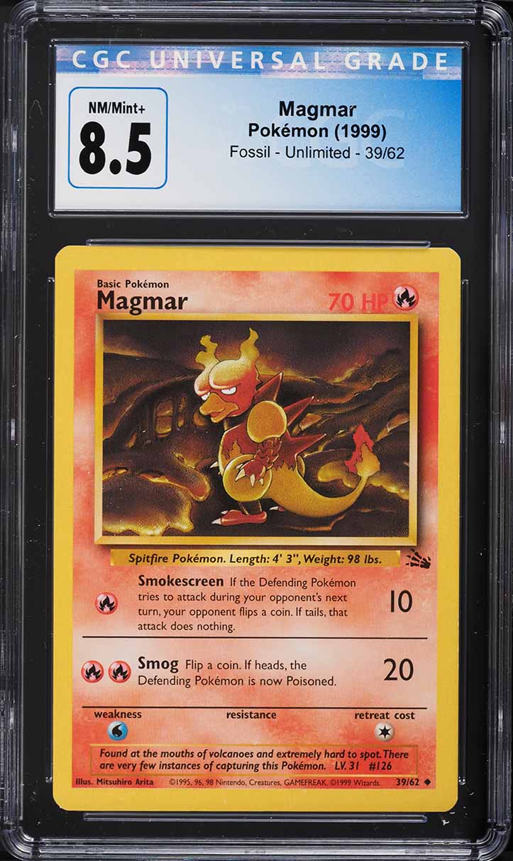 1999 Pokemon Fossil Magmar #39 CGC 8.5 NM-MT+