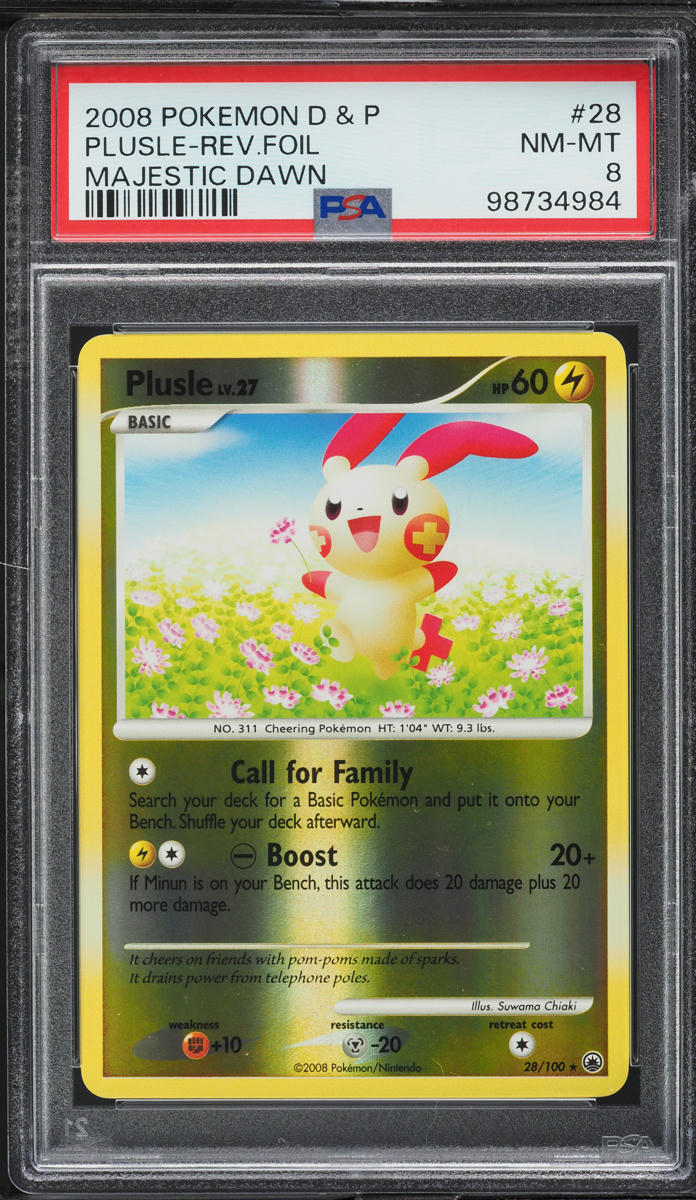 2008 Pokemon Diamond & Pearl Majestic Dawn Reverse Holo Plusle #28 PSA 8 NM-MT
