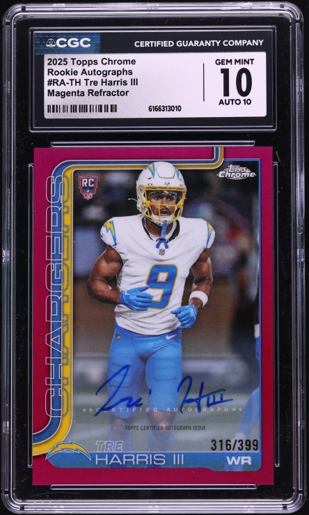 2025 Topps Chrome Magenta Refractor Tre Harris III ROOKIE AUTO /399 #RA-TH CGC 10 GEM MINT
