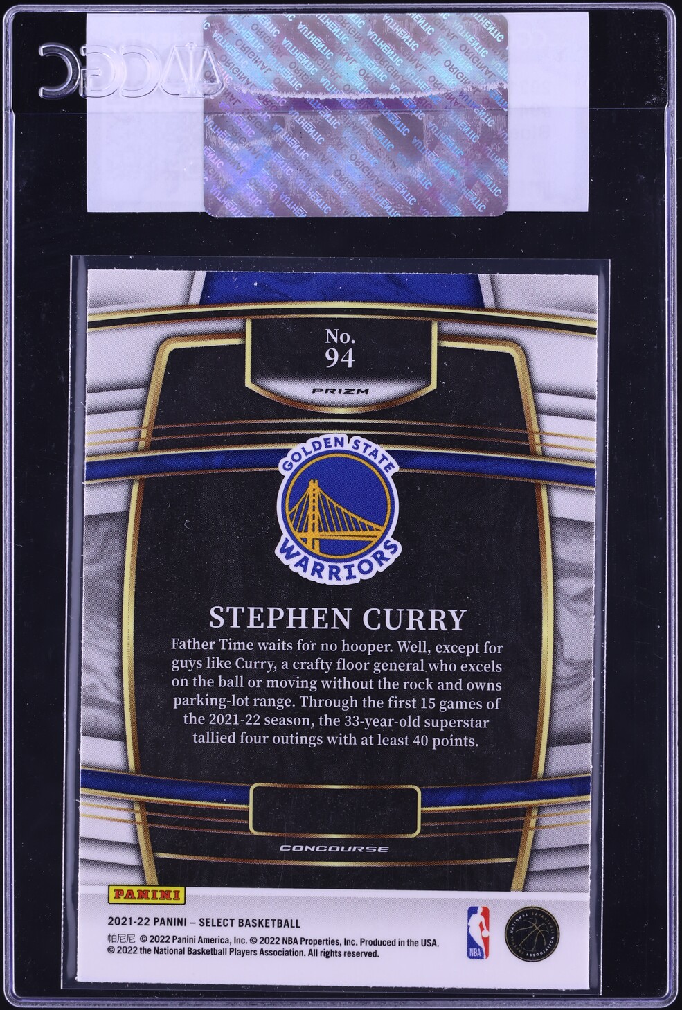 2021 Select Concourse Blue Shimmer Stephen Curry #94 CGC AUTH