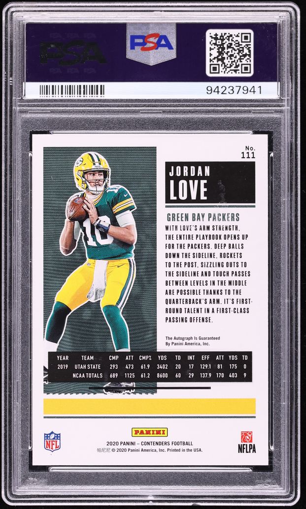 2020 Panini Contenders Red Zone Jordan Love ROOKIE AUTO DNA 10 #111 PSA 10 GEM