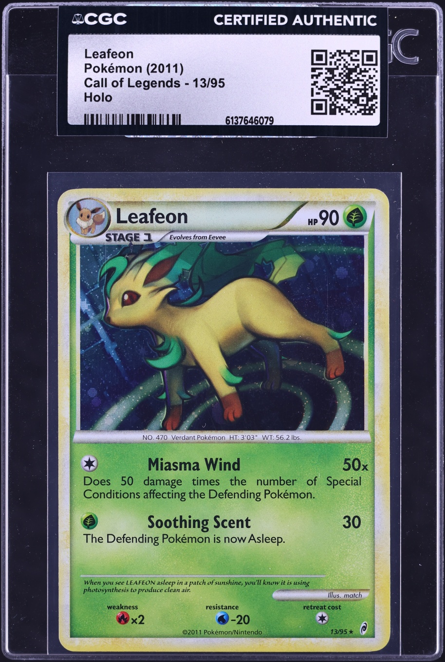 2011 Pokemon Call Of Legends Holo Leafeon #13 CGC AUTH
