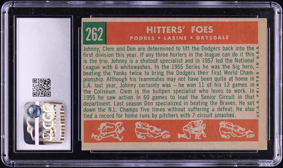 1959 Topps Johnny Podres Clem Labine Don Drysdale HITTERS FOES #262 CGC 4.5 VGEX+