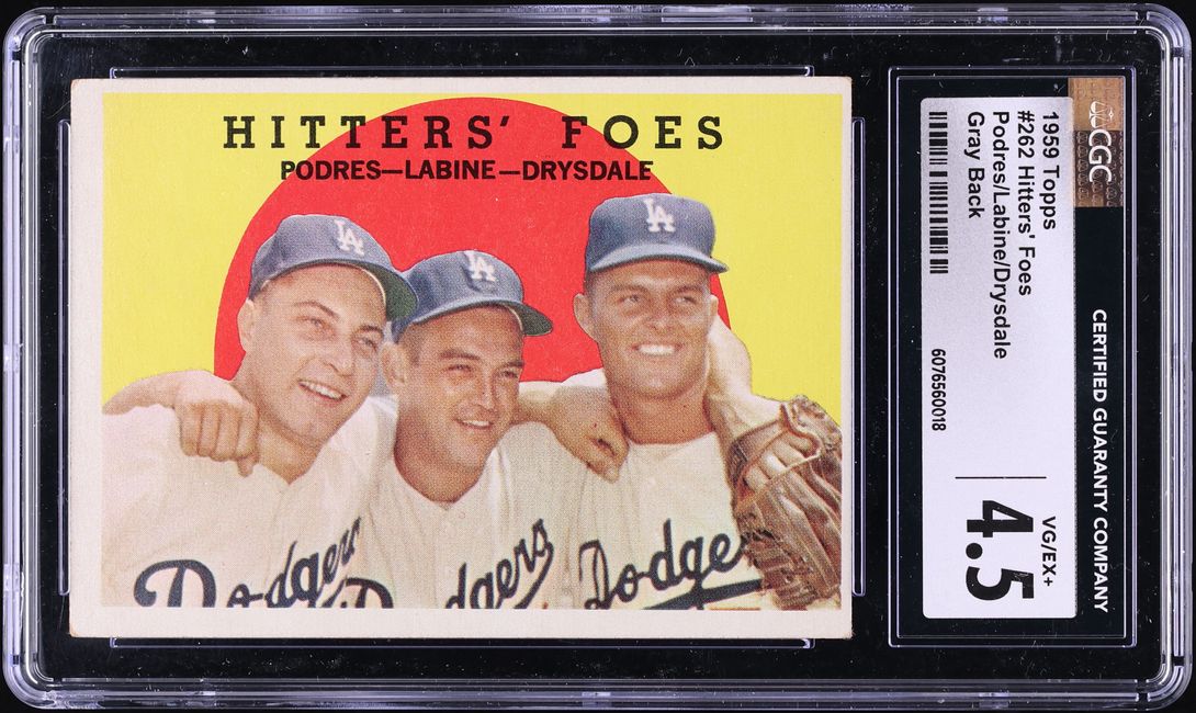 1959 Topps Johnny Podres Clem Labine Don Drysdale HITTERS FOES #262 CGC 4.5 VGEX+