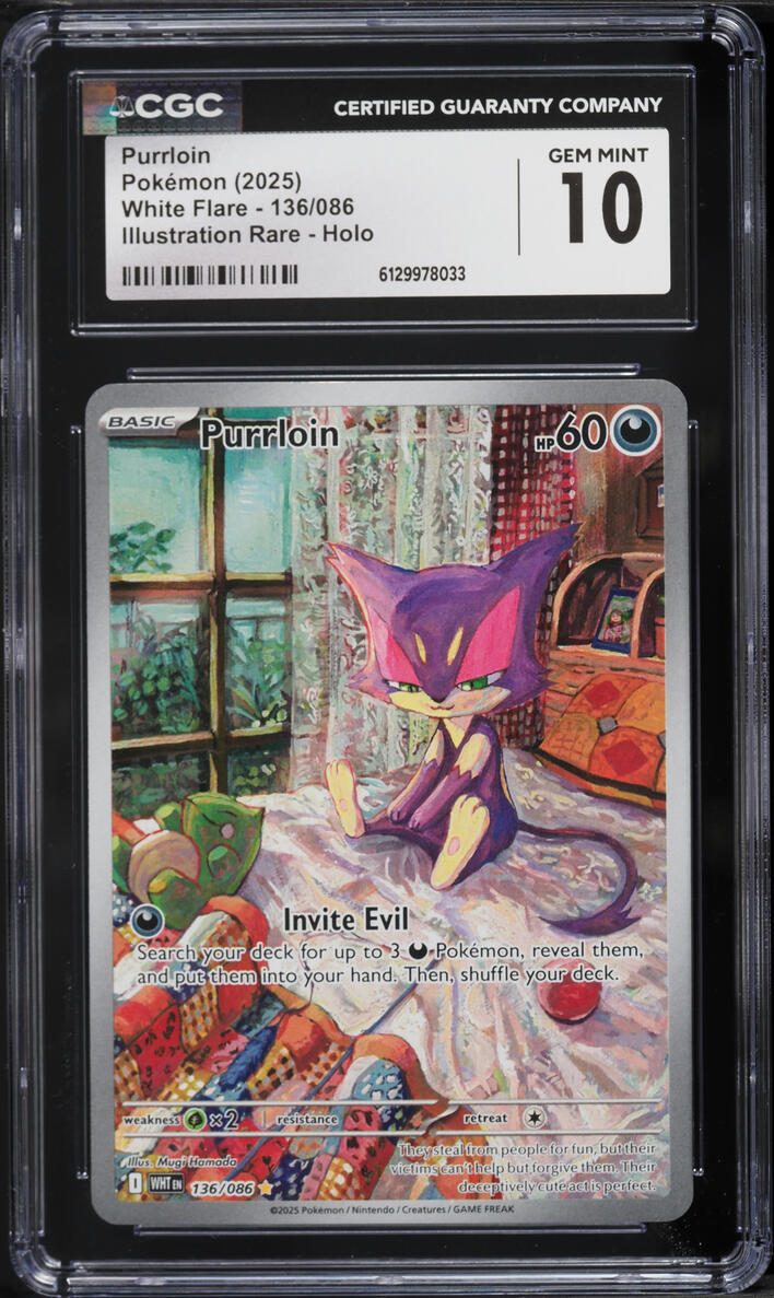 2025 Pokemon Scarlet & Violet White Flare IR Purrloin #136 CGC 10 GEM MINT