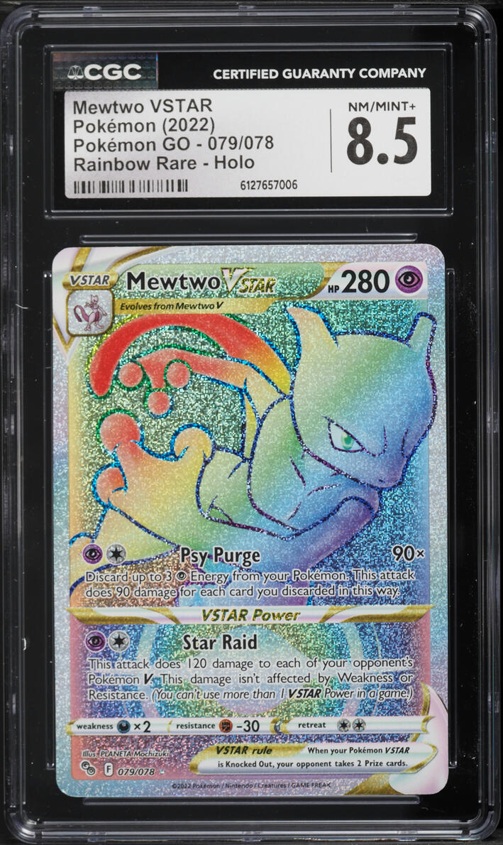 2022 Pokemon Sword & Shield GO Rainbow Rare Mewtwo VSTAR #79 CGC 8.5 NM-MT+